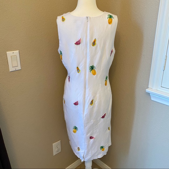 Vintage | Fruit Embroidered Linen Sheath Dress - Picture 3 of 4